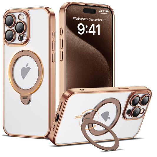 AmoraAqua Compatible with iPhone 15 Pro Max Case with 360 Spin Magnetic Ring Holder [Compatible with Mag-Safe] Camera Lens Prote