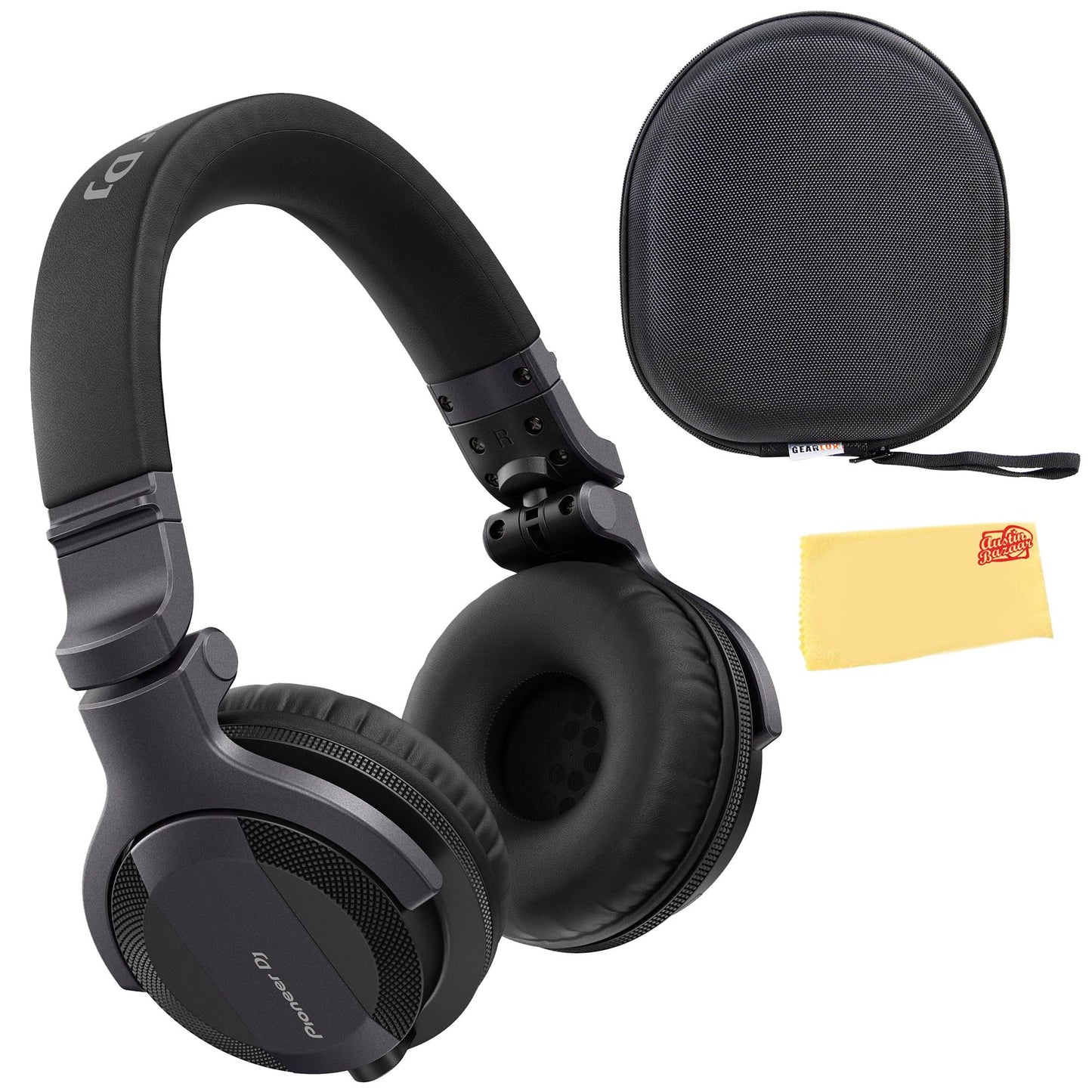 Pioneer DJ HDJ-X10 Flagship Over-Ear DJ Headphones - Black Bundle with Case, Stand, and Austin Bazaar Polishing Cloth