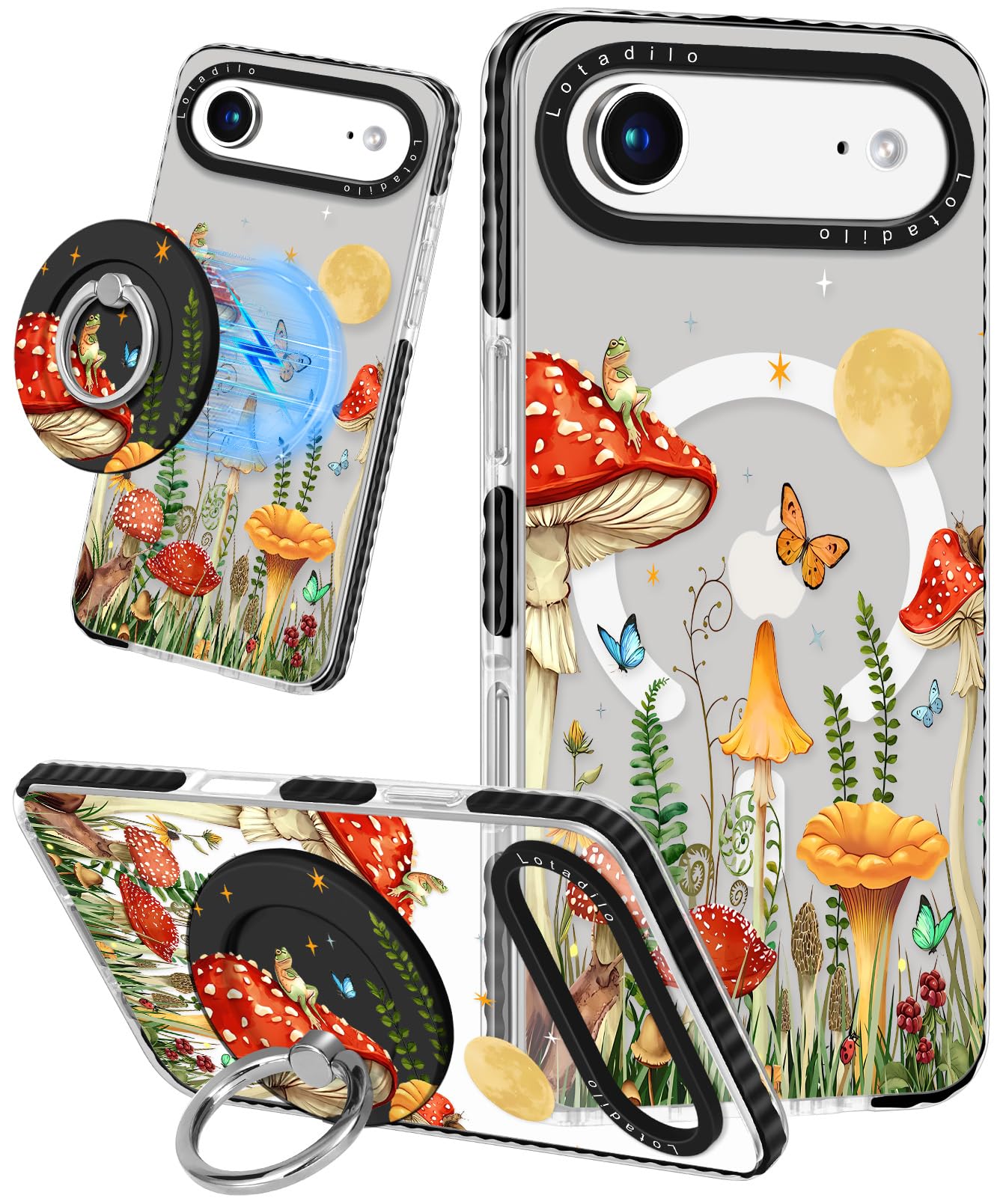 Lotadilo Case for iPhone 17 Air Case Compatible with Magsafe Ring Holder Stand - for Women Butterfly Mogu Design TPU Phone Cover
