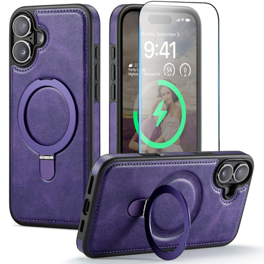 CHEEWADA for iPhone 16 Case with Stand Compatible with Magsafe Thin Slim PU Leather & Durable TPU Drop Proof Magnetic Kickstand