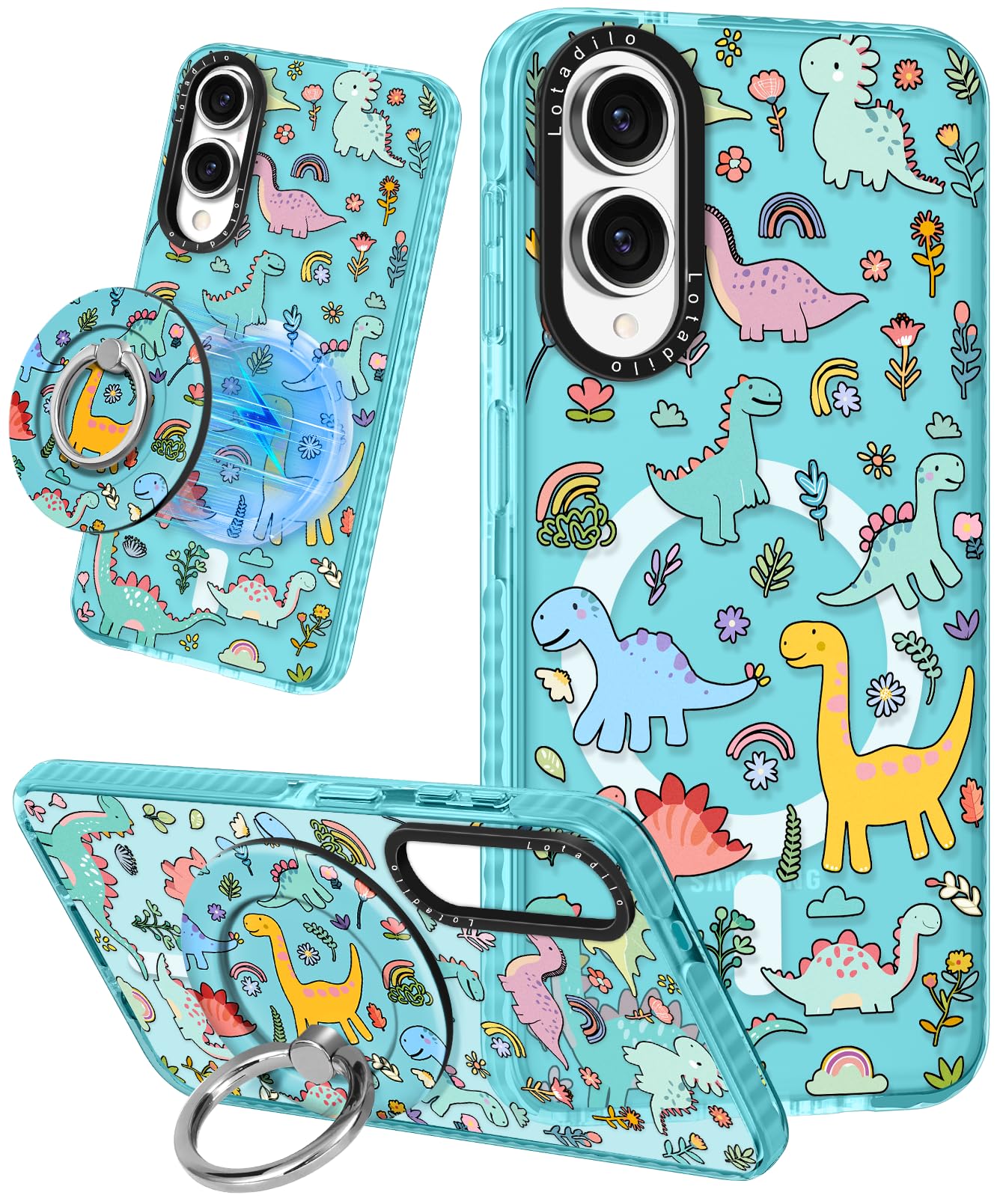 Lotadilo Cute Case for Samsung Galaxy S25 Edge for Women Girls - Funny Dinosaur Design Compatible with Magsafe Magnetic Ring Hol