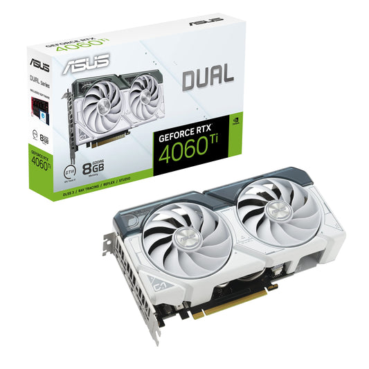 ASUS Dual GeForce RTX 4060 Ti White Edition 8GB GDDR6 (PCIe 4.0, 8GB GDDR6, DLSS 3, HDMI 2.1, DisplayPort 1.4a, Axial-tech Fan D
