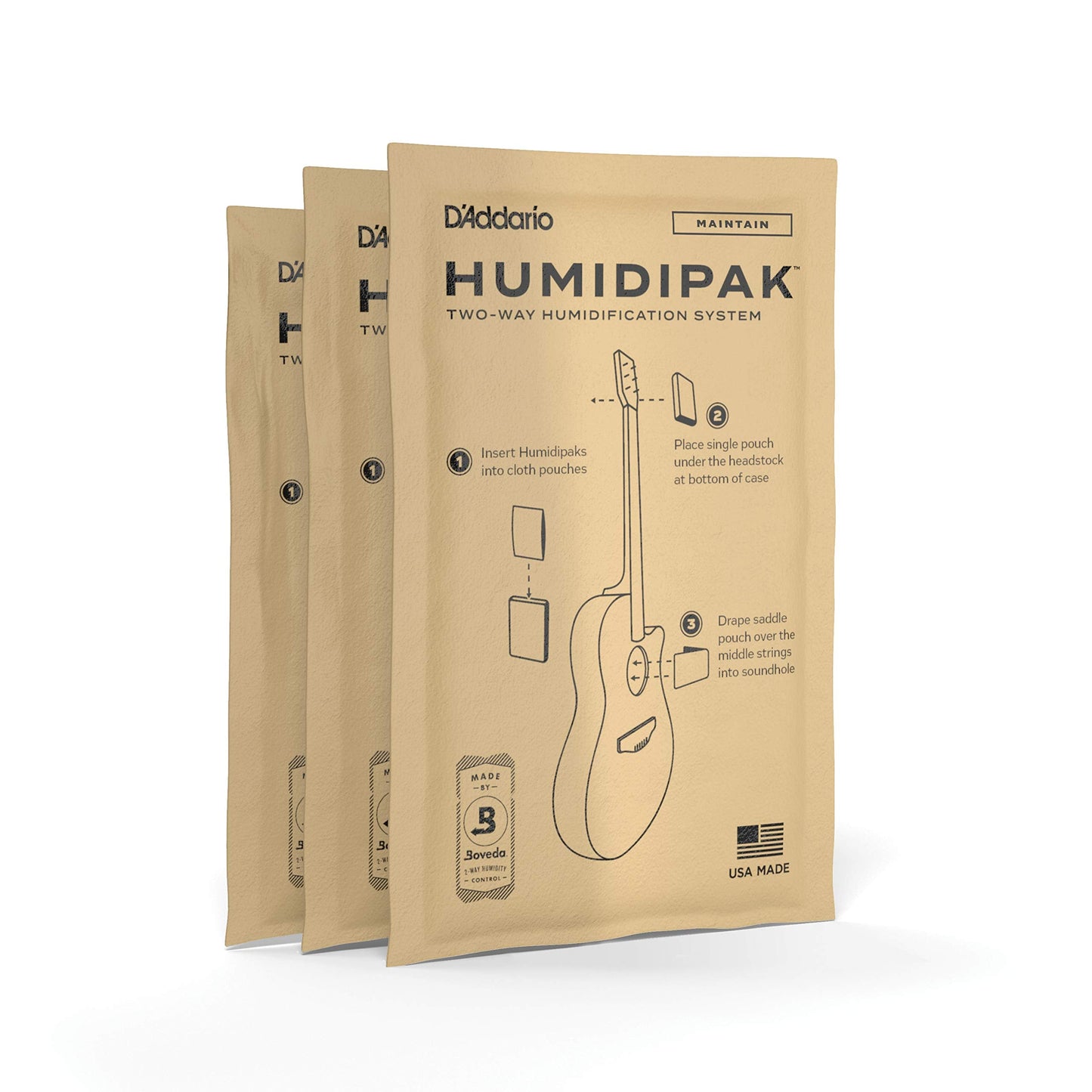D'Addario Guitar Humidifier Packs - Two-Way Humidification System - 3-Pack - Maintain - Model PW-HPRP-03 - Plastic