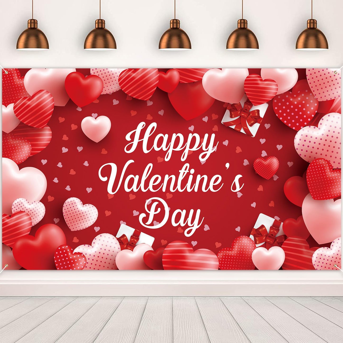 Happy Valentines Day Backdrop Banner, XtraLarge Valentines Backdrops for Photography, Red Heart Happy Valentines Day Banner fo