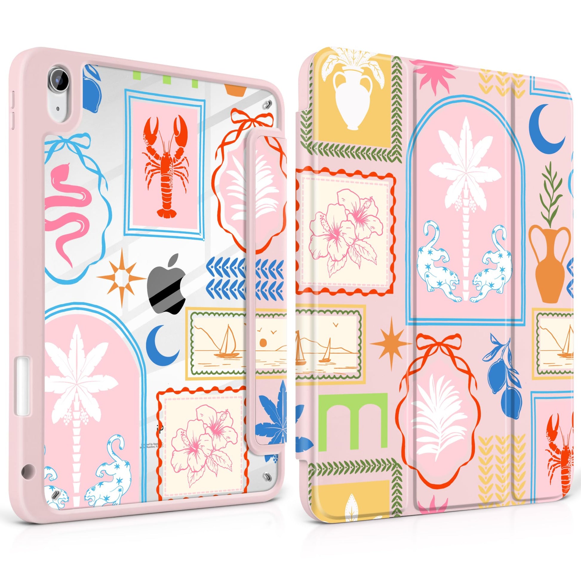 Loyrina Case for iPad (A16) 11th Generation 11 inch 2025 /iPad 10th Gen 10.9 2022- Cute Patterns Pink Cover with Clear Back Shel