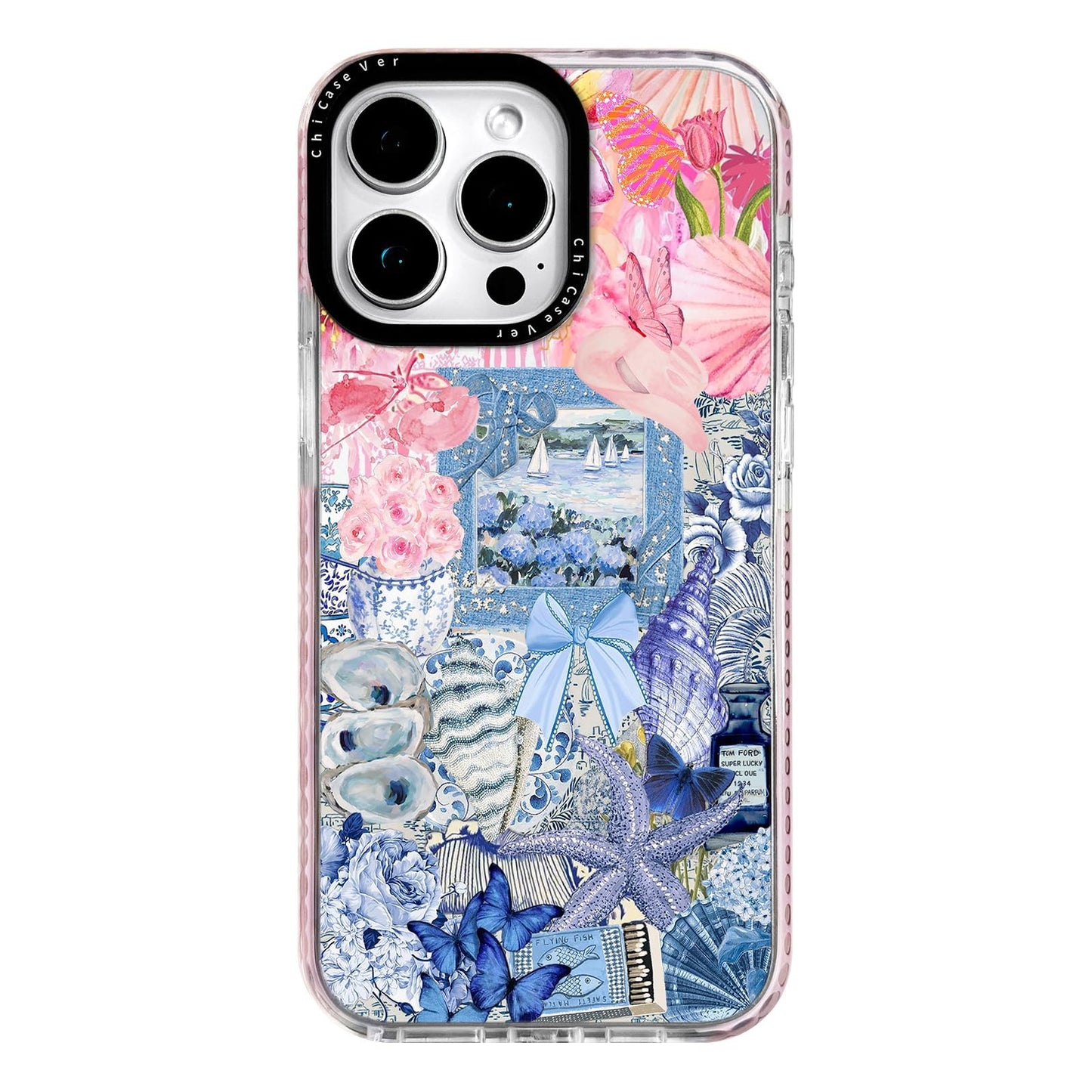 ChiCaseVer for iPhone 13 Pro Max Case,Coastal Vintage Collage with Shells & Floral Aesthtic Design Pattern,Military-Grade Drop P