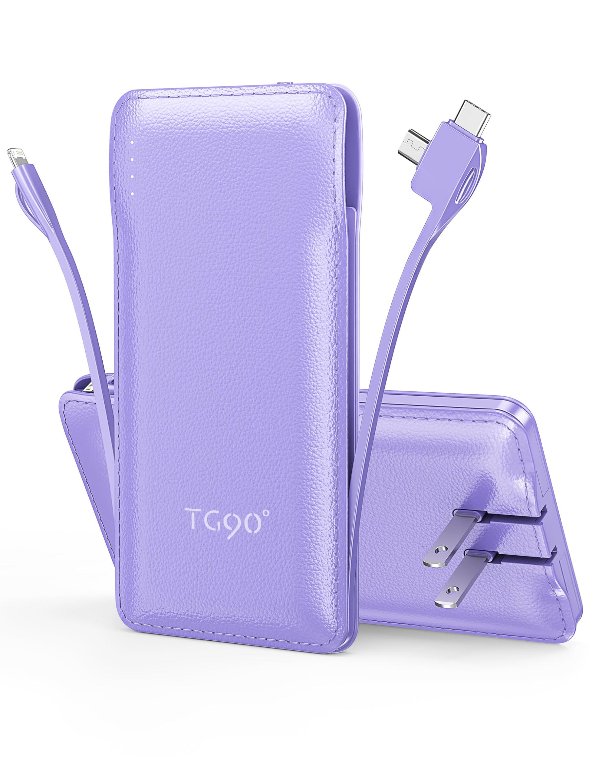 TG90 Portable Charger,10000mAh Power Bank Built-in Cables and AC Wall Plug,USB C Portable Bank,Travel Essentials Phone Charger C