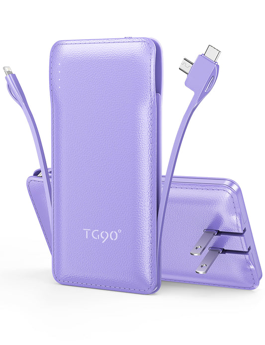TG90 Portable Charger,10000mAh Power Bank Built-in Cables and AC Wall Plug,USB C Portable Bank,Travel Essentials Phone Charger C