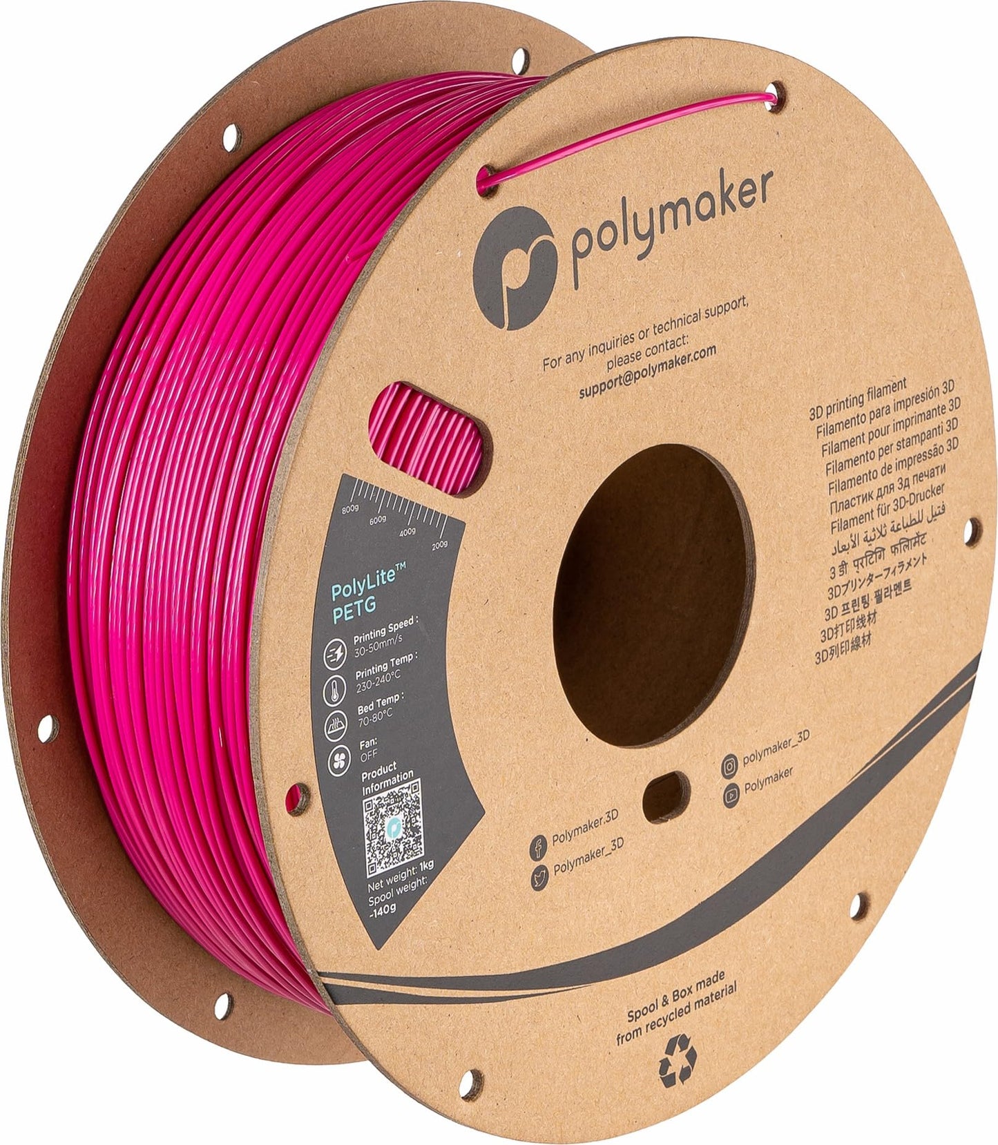 Polymaker PETG Filament 1.75mm 1kg Magenta 3D Printer Filament, PolyLite PETG 3D Printing Filament 1.75mm, Dimensional Accuracy