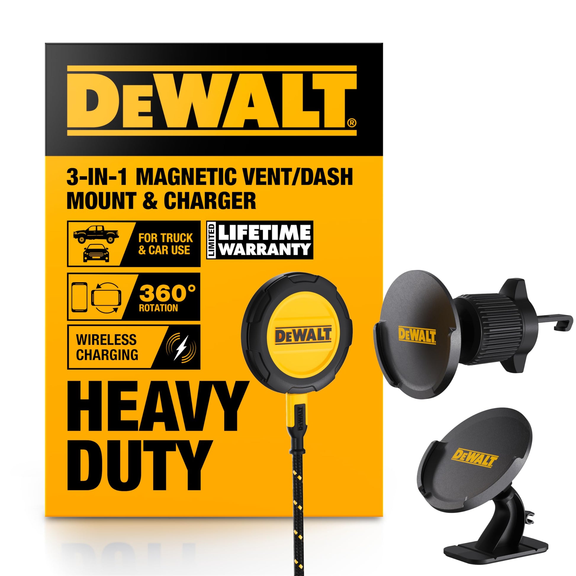 DEWALT Magnetic Phone Holder for Car Kit, Heavy Duty Wireless Charger, Vent Mount, Dash Mount, Charging Mounted Holders Cell Pho