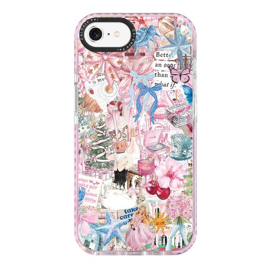 ChiCaseVer for iPhone 7/8/SE Case, Pink Romantic Collage Pattern with Ballerinas & Christmas Trees, Inspirational Soft Slim TPU