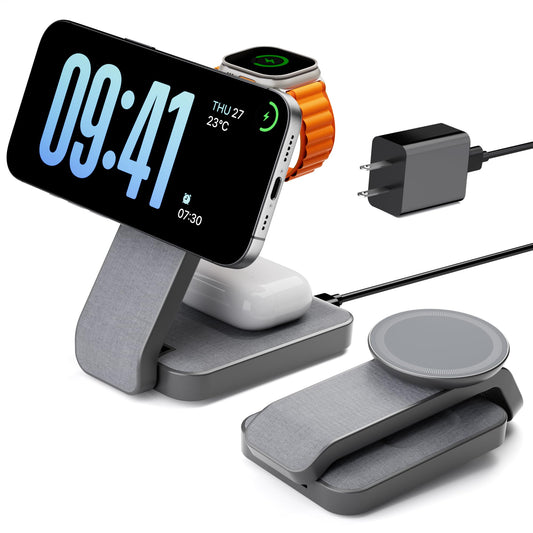 Eazpower 3 in 1 Foldable Wireless Charging Station for MagSafe, Nightstand Magnetic Charger Stand for iPhone 17 16 15 14 Pro Max