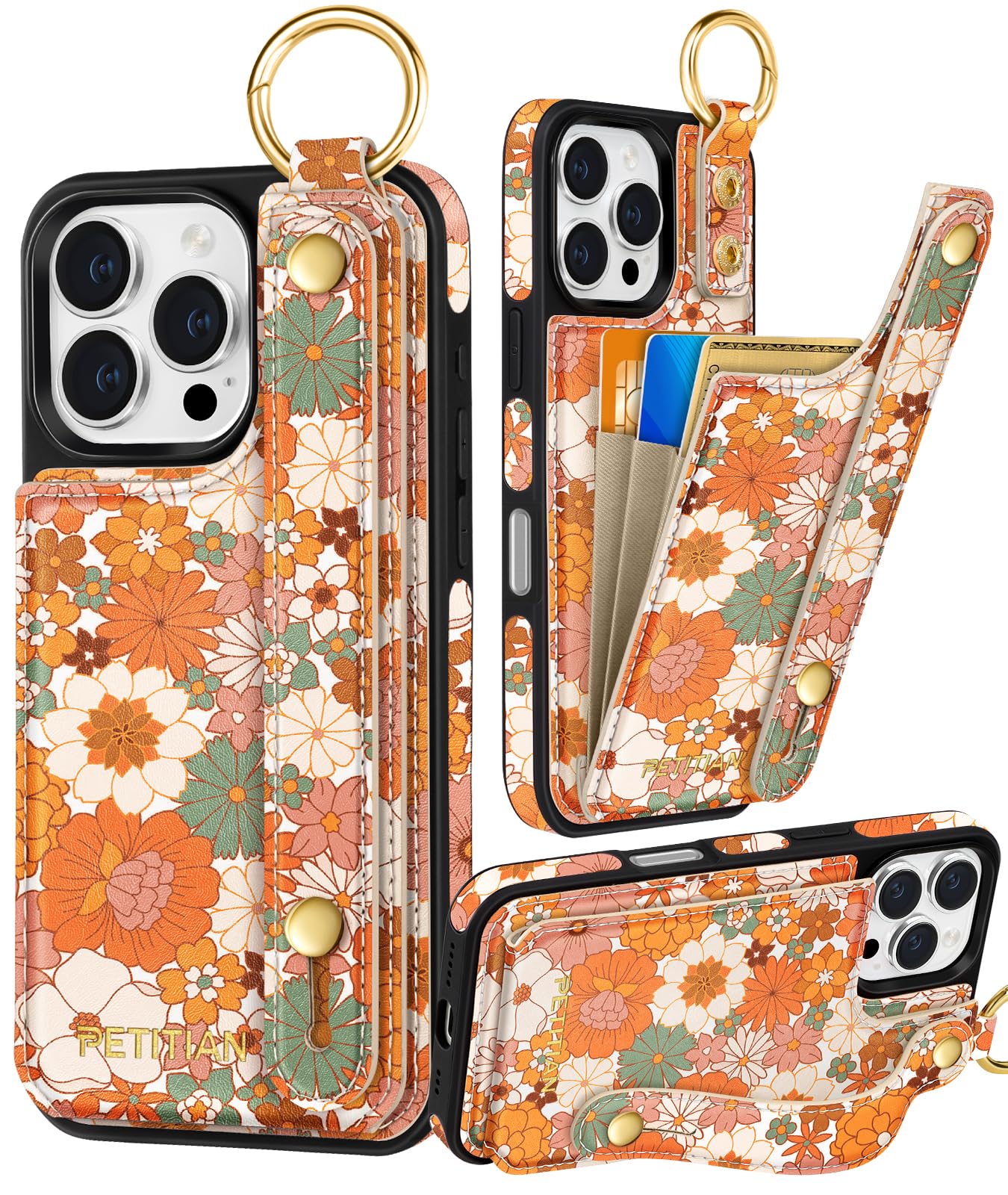 Petitian for iPhone 16 Pro Case Wallet - Women Girls Cute Girly Aesthetic Unique Design Leather Credit Card Holder Cardholder St