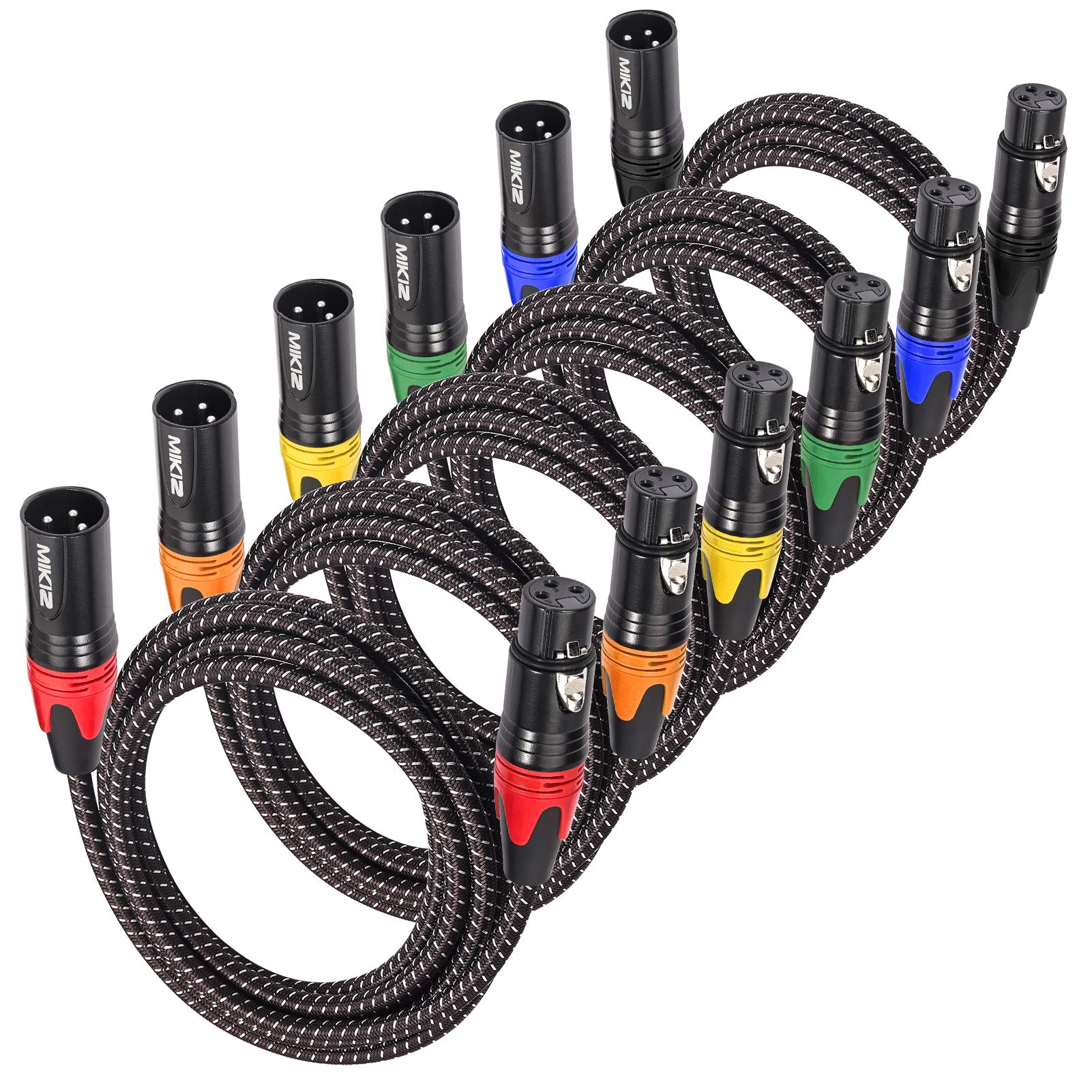 MIKIZ XLR Microphone Cables 50 Feet 6 Packs Braided Premium Balanced 3 Pin XLR Male to Female Patch Cables 50ft