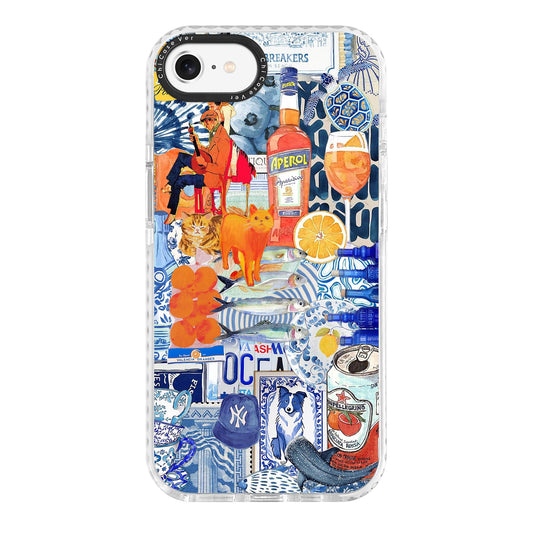 ChiCaseVer for iPhone 7/8/SE Case, Mediterranean Aperol Collage Pattern, Playful Coastal Foodie Soft Slim TPU Protective Cover w