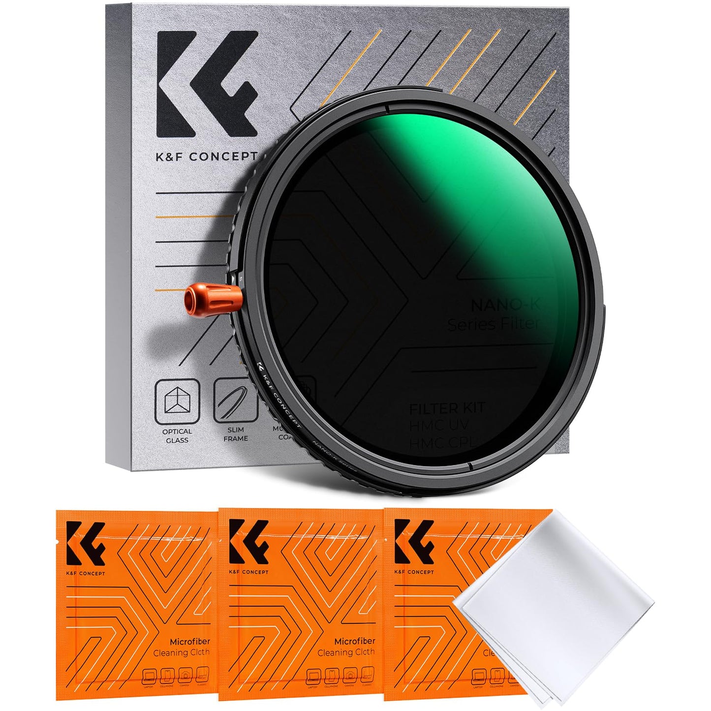 K&F CONCEPT 58mm Black Diffusion Mist Effect 1/4 & Variable ND2-32(1-5 Stops) & Circular Polarizing Filter CPL-in 1 Lens Filter