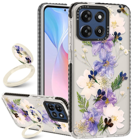 Boaretiu for Motorola Moto G Stylus 2025 Case - with Stand Cute Kawaii Fashion 360 Rotate Ring Holder Kickstand Retro Flower for