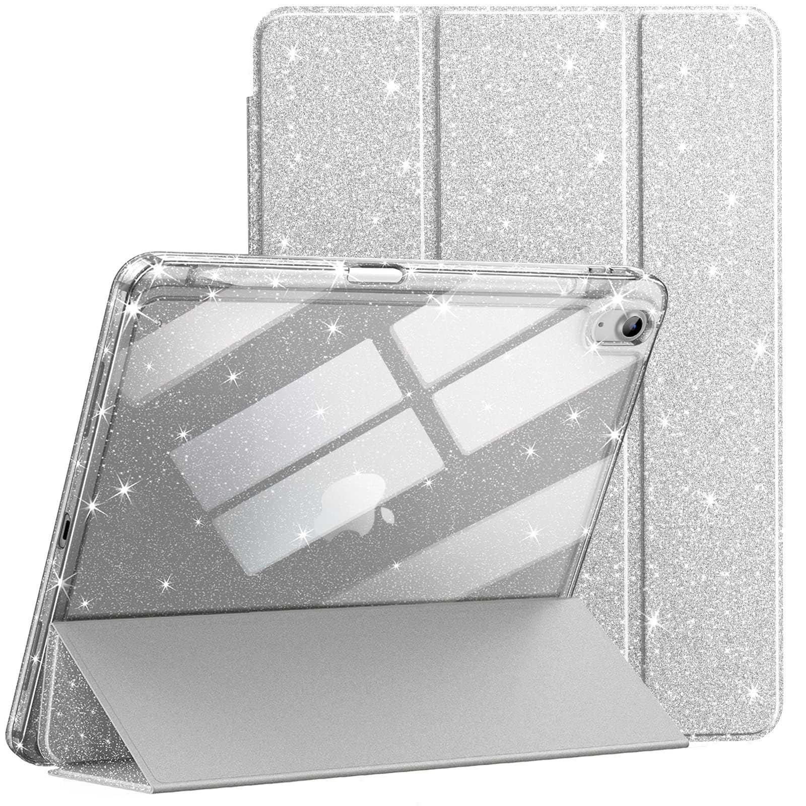 JETech Glitter Case for iPad (A16) 11th/10th Generation (2025/2022) with Pencil Holder, Cute Sparkly Slim Cover for Kids and Gir