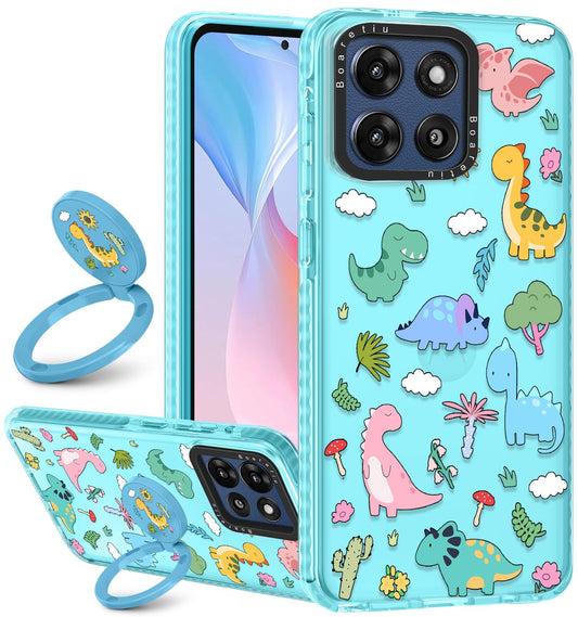 Boaretiu for Motorola Moto G Stylus 2025 Case - with Stand Cute Kawaii Fashion 360 Rotate Ring Holder Kickstand Dinosaur for Wom