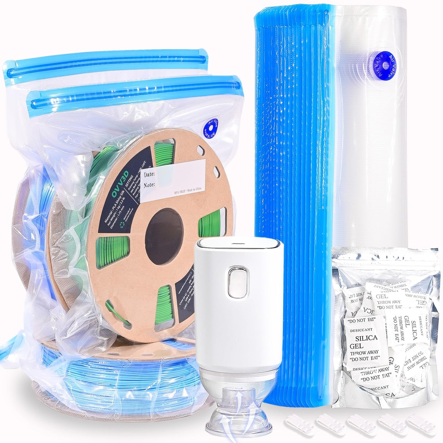 OVV3D Filament Storage Bags 30pcs, Plus Size 32X34cm 3D Printer Filament Storage Bags Vacuum Sealed Kit with 30 Desiccants, Auto