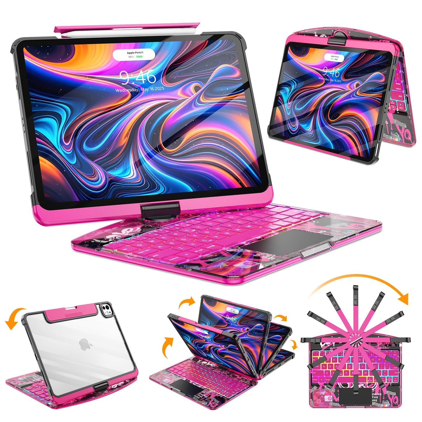 SIBEITU Keyboard Case for iPad Pro 13 Inch (M5 2025 / M4 2024), 360 Rotatable iPad Pro 13 Clear Cover with Multi-Touch Trackpad,