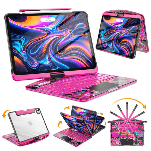 SIBEITU Keyboard Case for iPad Pro 13 Inch (M5 2025 / M4 2024), 360 Rotatable iPad Pro 13 Clear Cover with Multi-Touch Trackpad,