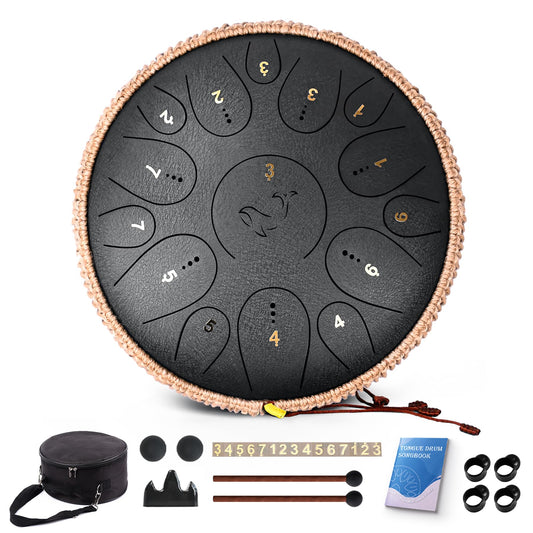 Steel Tongue Drum, 12 Inch 15 Note Tongue Drums, C Key Steel Percussion Instrument for Kids Adults, Handpan Drum with Drum Mall