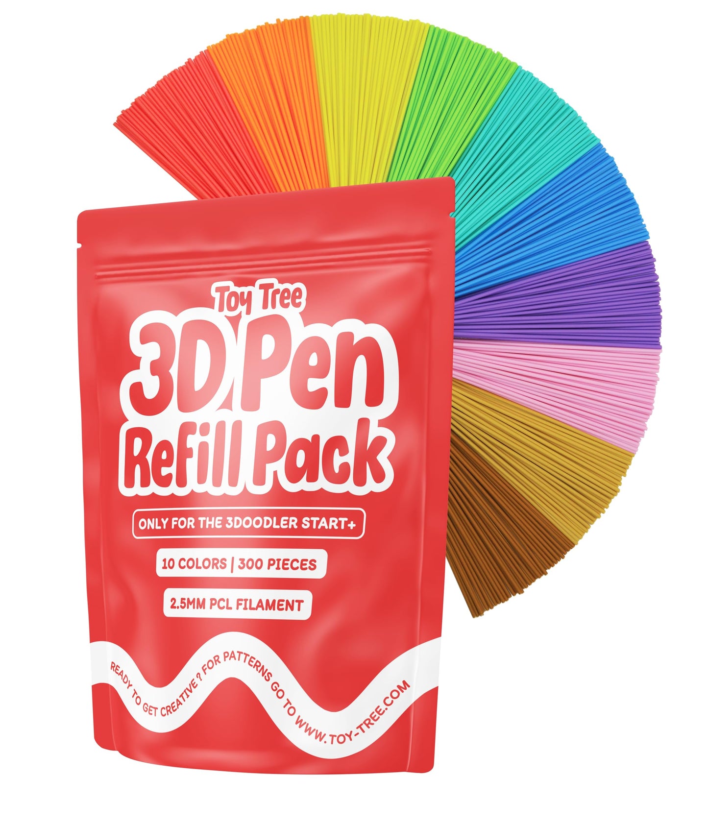 Toy Tree 300 Piece 3D Pen Refill Pack | Compatible with The 3Doodler Start+ Only | 10 Tropical Colors of Safe Low Temperature PC