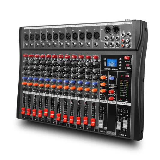 Yamnweo GX12 Professional Sound Board Console 12 Channel Mixer Interface Digital USB Bluetooth Computer MP3 Input 48V Phantom Po