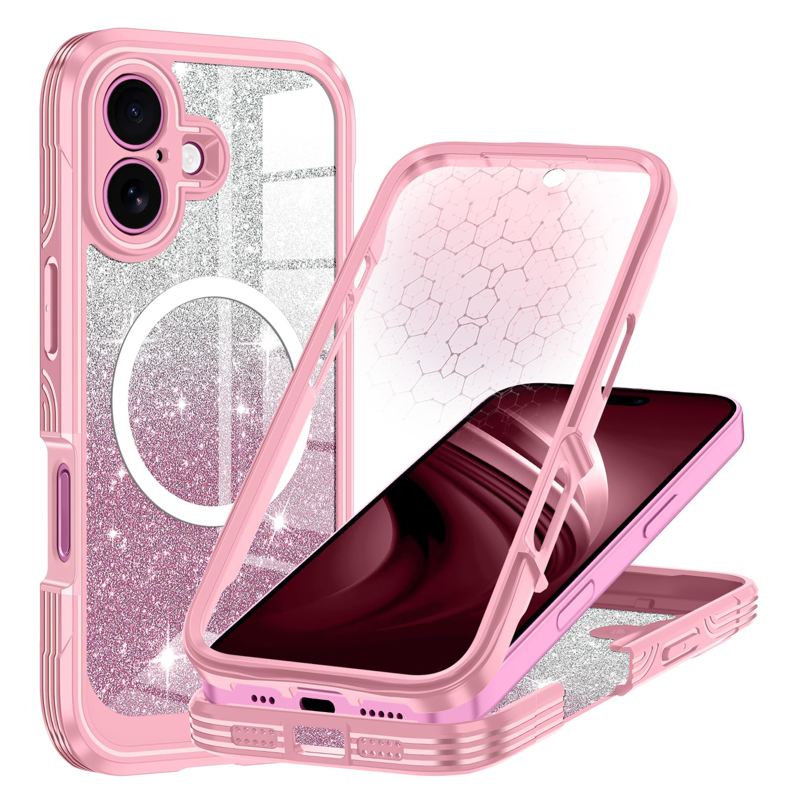 Hekodonk for iPhone 17 Case,Compatible with Magsafe [Built-in Tempered Glass Screen Protector & Camera Lens Protection] Full Bod