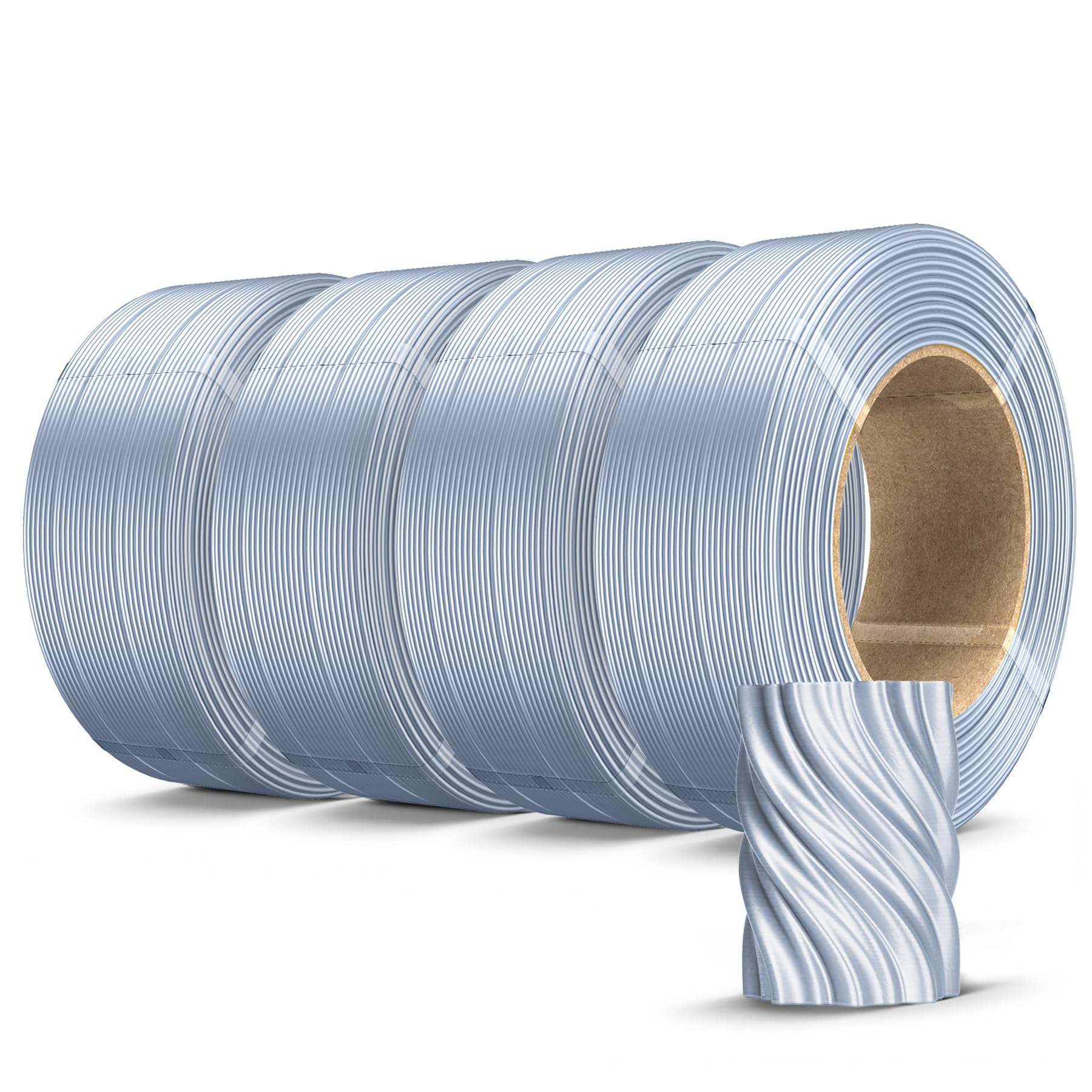 SUNLU 500g Silk PLA Filament Refill, Silk PLA Plus Refill 4 Packs, No-Spool 3D Printer Silk Filament 1.75mm 2KG for Reusable Spo