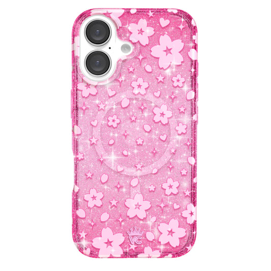 VELVET CAVIAR for iPhone 16 Case Pink Glitter - Compatible with MagSafe [10ft Drop Tested] - Cherry Blossom Floral Summer Vibes