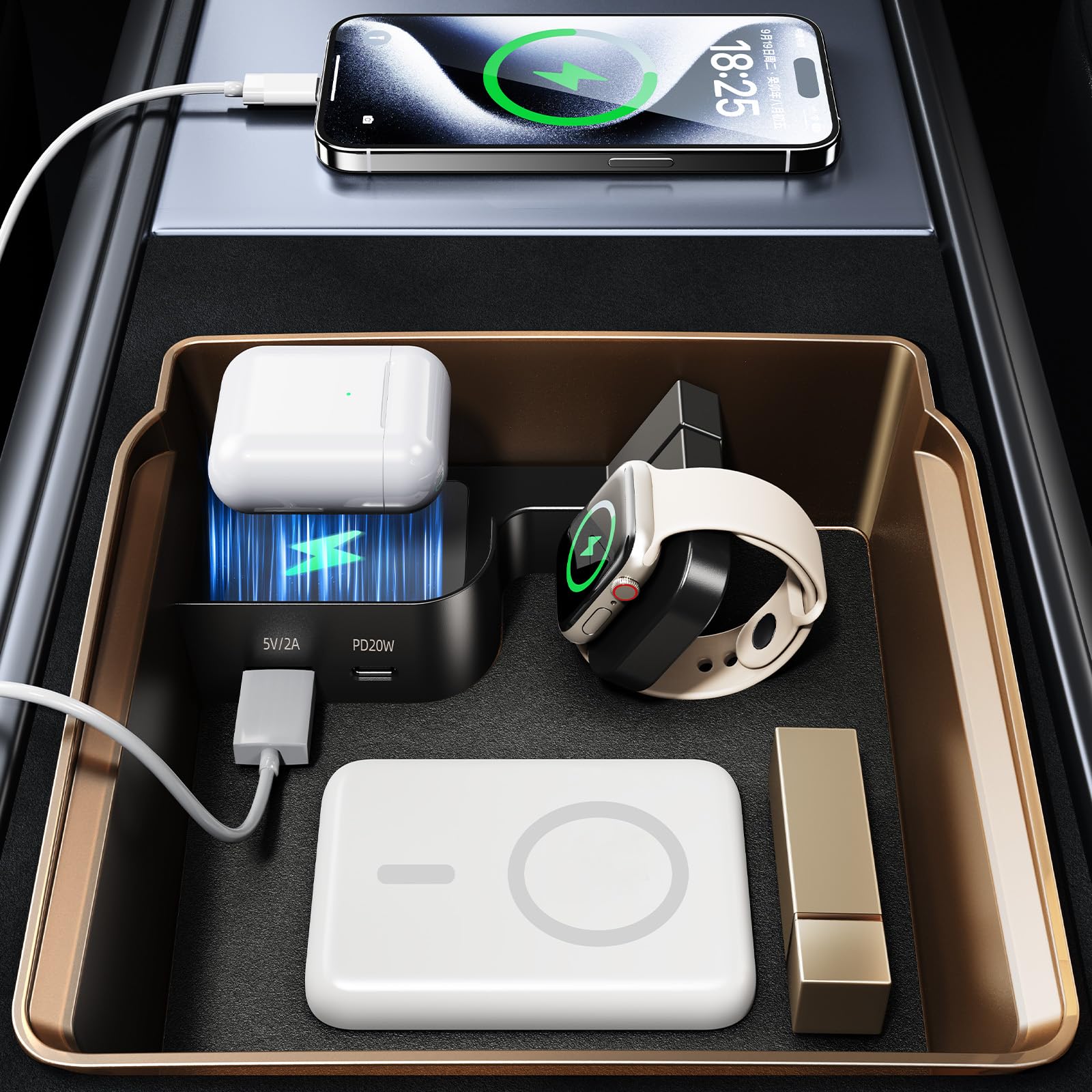 DICMKY Tesla USB Hub Charger & Center Console Organize for Model 3 Highland 2024-2025 & New Model Y Juniper, 4-Port Docking Stat