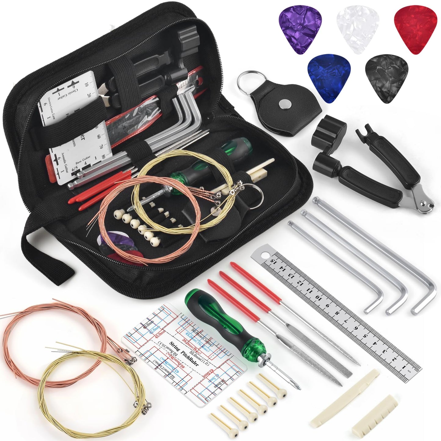 37Pcs Guitar Tools, Guitar Repaire Kit Care Tools with Carry Bag for Acoustic Electric Guitar Ukulele Bass Banjo, Gift for Music