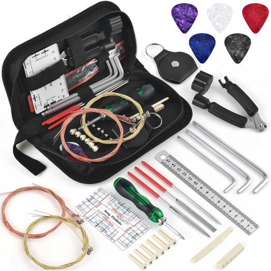 37Pcs Guitar Tools, Guitar Repaire Kit Care Tools with Carry Bag for Acoustic Electric Guitar Ukulele Bass Banjo, Gift for Music