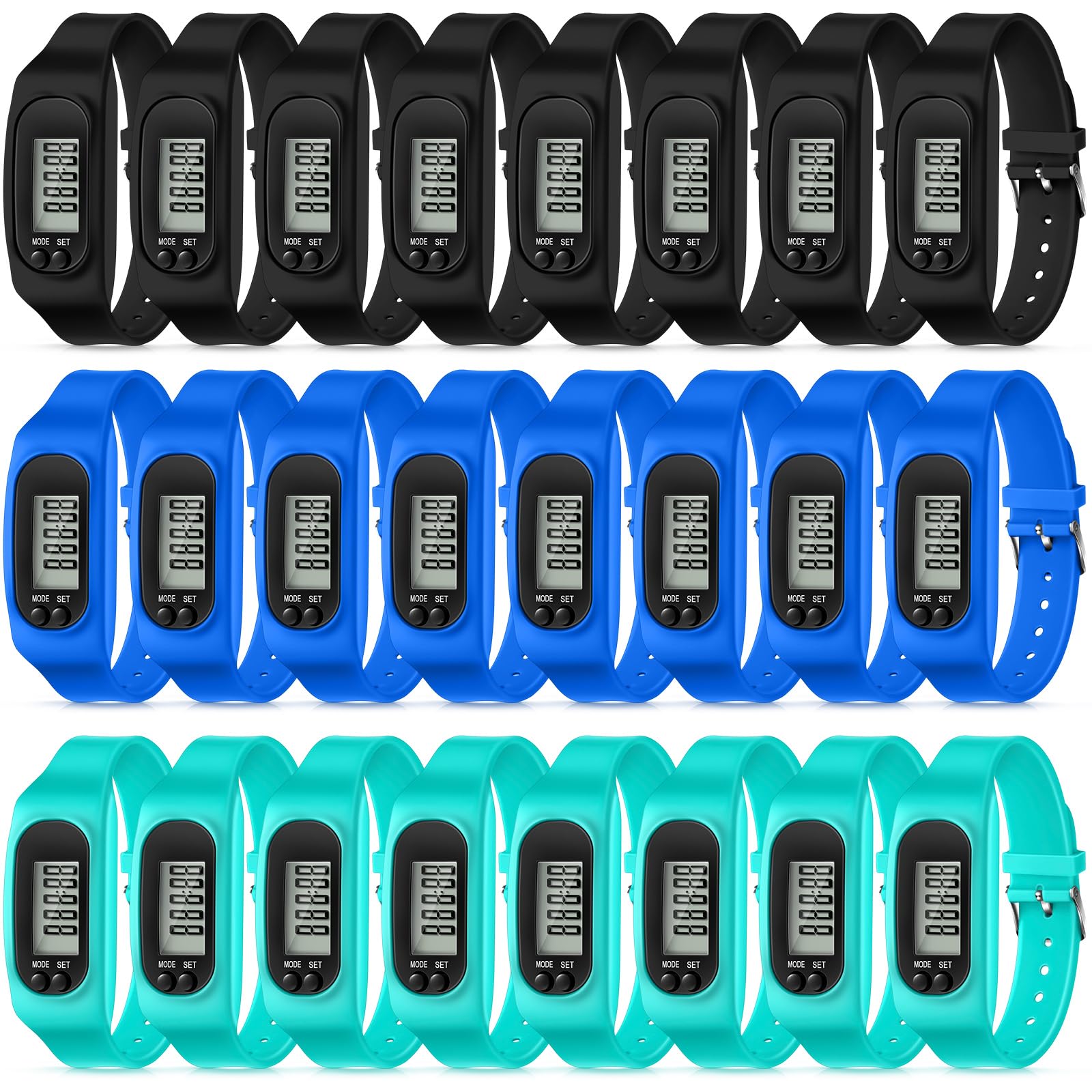 Geyoga 24 Pcs Pedometer for Walking Steps and Miles Pedometer Watch Silicone Steps Tracker Running Bracelet Ankle Step Counter f