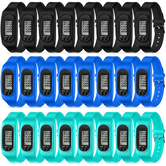Geyoga 24 Pcs Pedometer for Walking Steps and Miles Pedometer Watch Silicone Steps Tracker Running Bracelet Ankle Step Counter f