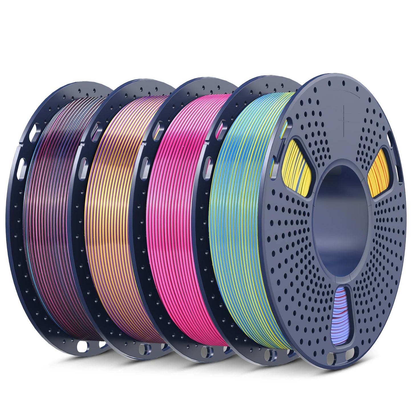 SUNLU Silk Quadruple Color PLA Filament Bundle Muticolor, Neatly Wound Shiny Silk 3D Printer Filament 1.75mm 0.02mm, Individuall