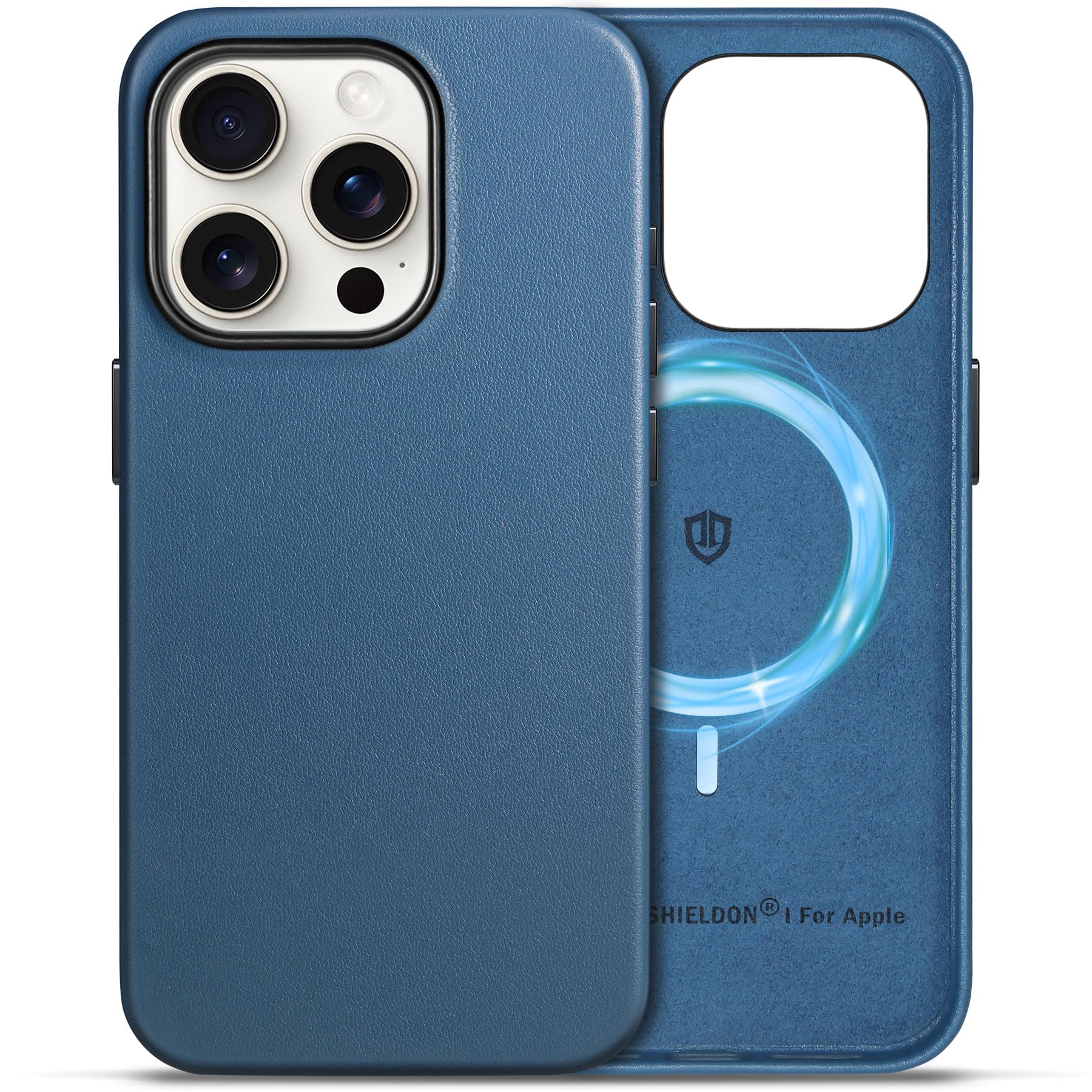 SHIELDON Case for iPhone 15 Pro 5G 6.1 2023, Genuine Leather, Wireless Charging, Magnetic, Slim, Anti-Scratch, Shock-Absorbent C