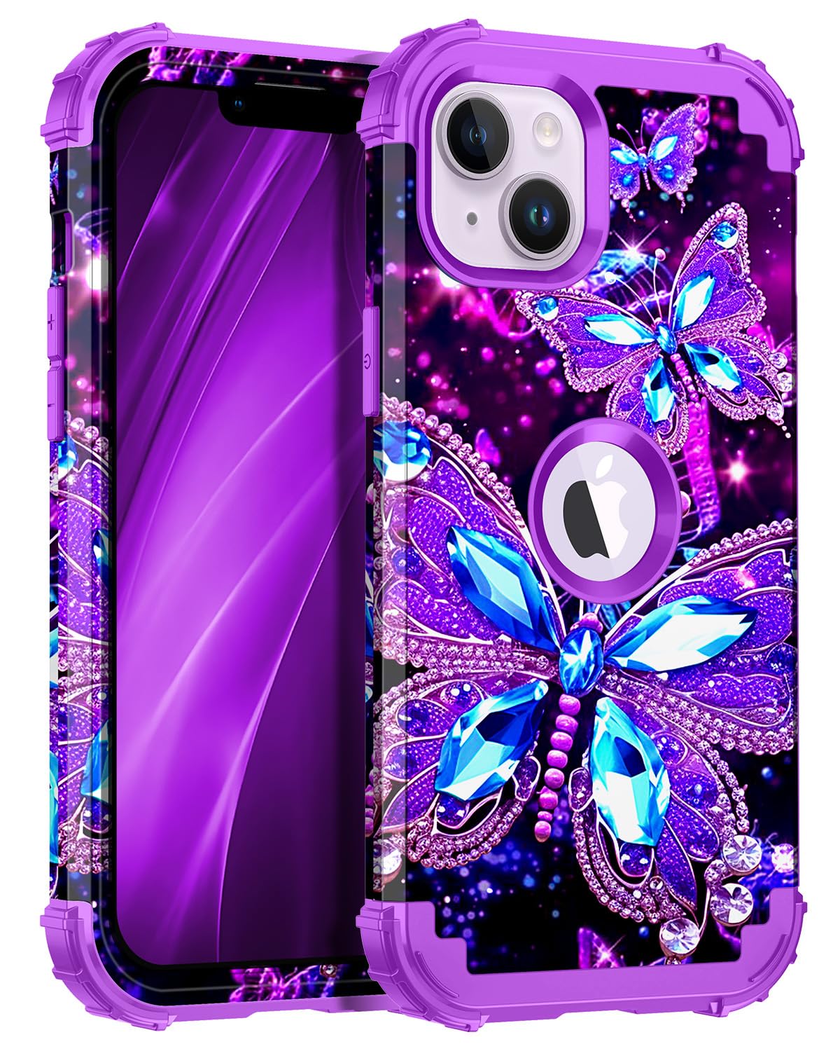 Hekodonk for iPhone 14 Plus Case,Glow in The Dark Three Layer Heavy Duty Shockproof Protection Hard Plastic+Soft Silicone Full B