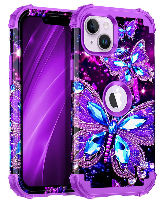 Hekodonk for iPhone 14 Plus Case,Glow in The Dark Three Layer Heavy Duty Shockproof Protection Hard Plastic+Soft Silicone Full B