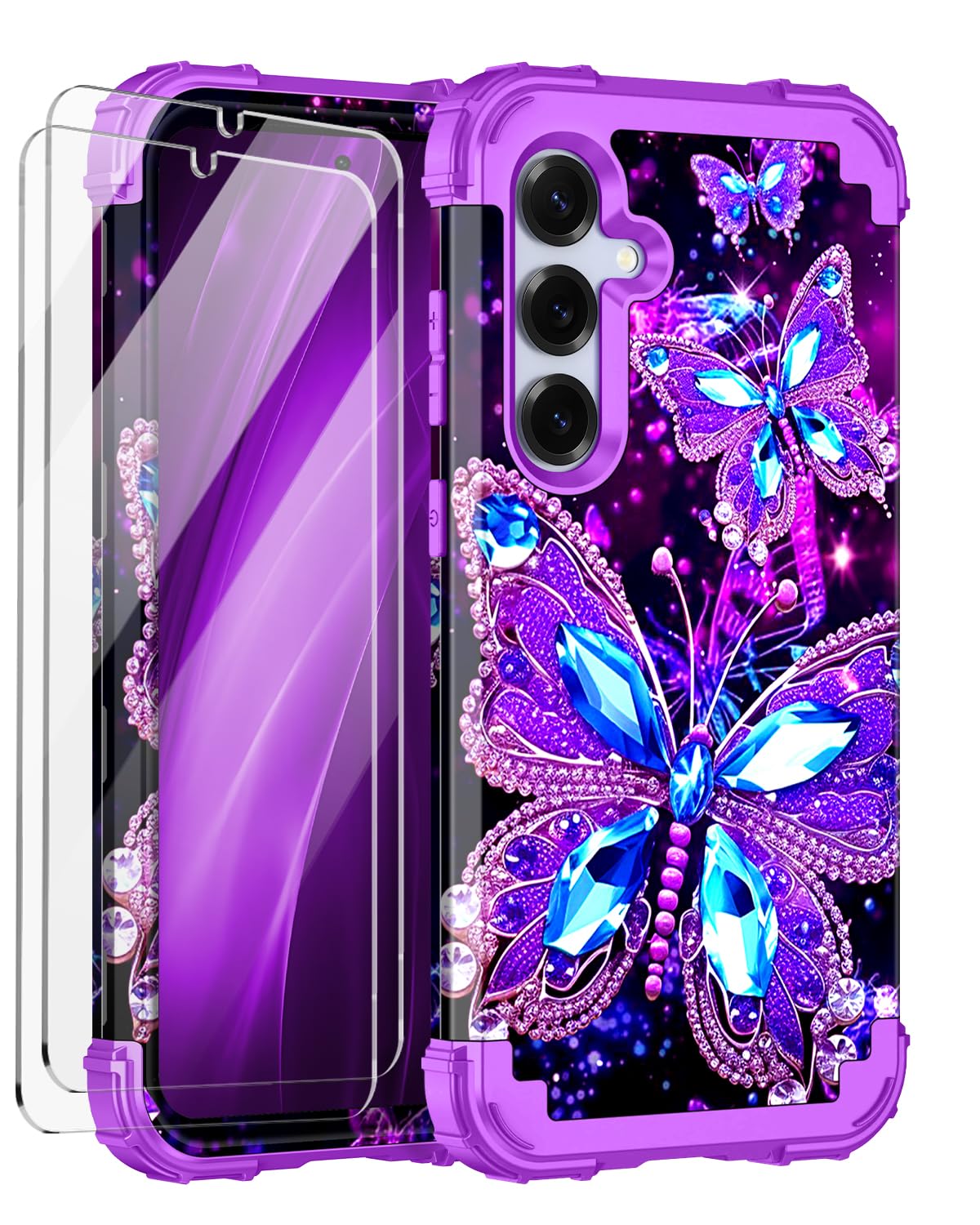 Miqala for Galaxy S25 Case,Glow in The Dark Three Layer Heavy Duty Shockproof Full Body Hard Plastic Bumper+Soft Silicone Protec