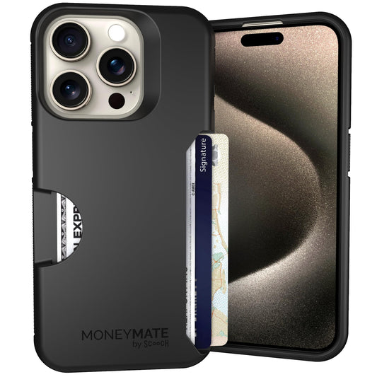 Scooch for iPhone 15 Pro Case with Card Holder, Moneymate Wallet Case with Hidden Card Slot and Protection for 4 Cards, 10-Foot