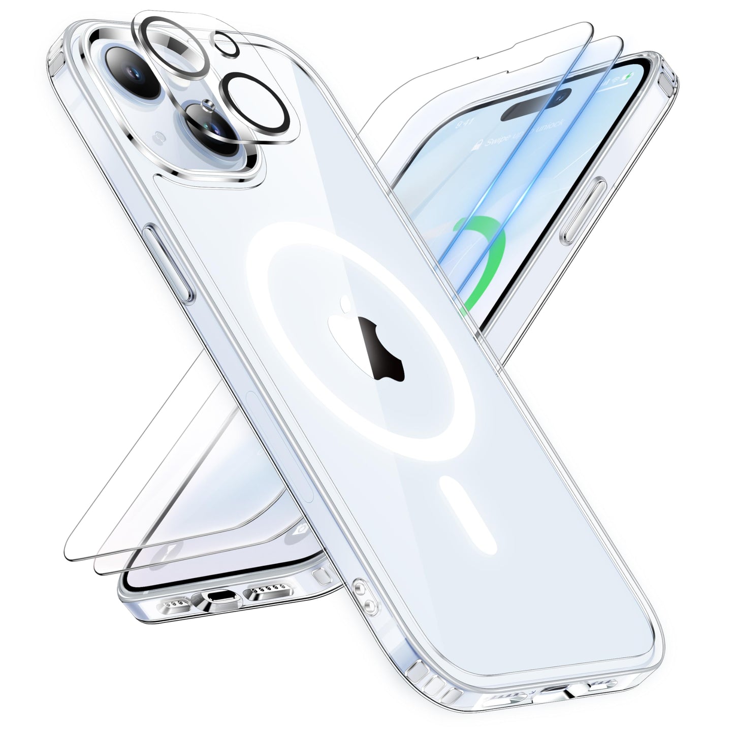 ORETECH Magnetic for iPhone 15 Case, [Compatible with MagSafe][2 Pcs Screen Protectors][15 FT Drop Protection] Transparent Back,