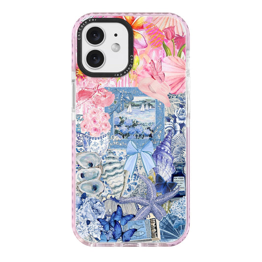 ChiCaseVer for iPhone 12 Case,Coastal Vintage Collage with Shells & Floral Aesthtic Design Pattern,Military-Grade Drop Protectio