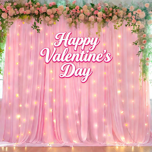 10 x 10ft Pink Curtains With Lights String for Valentines Day Photo Backdrop - Wrinkle-Free Polyester Drapes for Girls Birthday