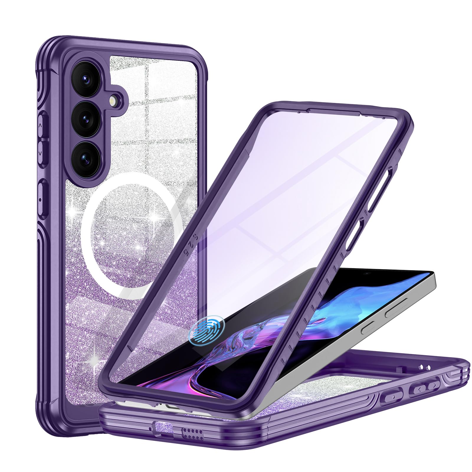 Hekodonk for Samsung Galaxy S25 Case Glitter,Compatible with MagSafe[Built-in Tempered Glass Screen Protector & Camera Lens Prot