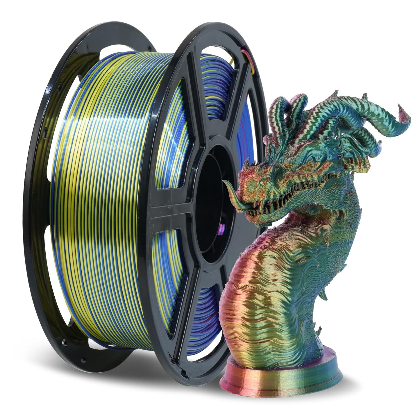 FLASHFORGE Silk Tri-Color Filament, Red, Yellow and Blue 3 in 1 Coextrusion Silk PLA Filament 1.75mm, 3D Printer Filament Color
