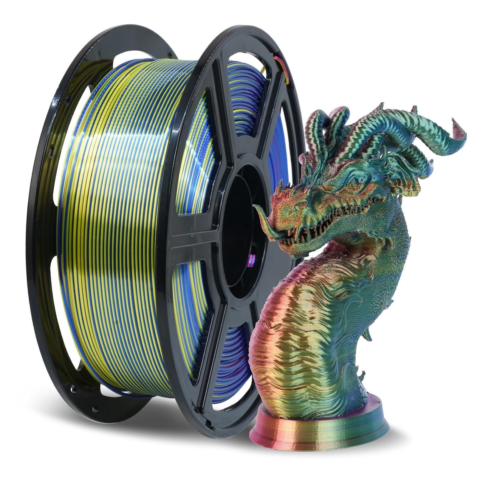 FLASHFORGE Silk Tri-Color Filament, Red, Yellow and Blue 3 in 1 Coextrusion Silk PLA Filament 1.75mm, 3D Printer Filament Color