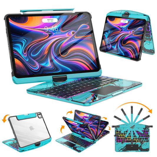 SIBEITU 360 Rotatable Wireless Keyboard Case for iPad Pro 13 Inch (M5 2025 / M4 2024), Multi-Touch Trackpad, 7-Color Backlight &